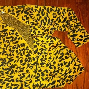 Yellow and Black Leopard Print Sweater with Pockets 1X